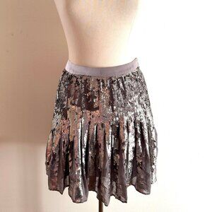 Banana Republic Pleated Silver Sequin Skirt Size 4 NWOT